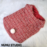 将图片加载到图库查看器，Red bunny ears tweed fabrics pet coat