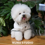 将图片加载到图库查看器，Pet Dog Polo Shirts - Breathable Cotton Shirt - White and Green, Summer Pullover - Button Up Collar Polo for Small Dogs