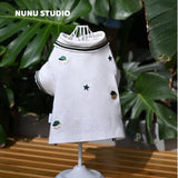 将图片加载到图库查看器，Pet Dog Polo Shirts - Breathable Cotton Shirt - White and Green, Summer Pullover - Button Up Collar Polo for Small Dogs