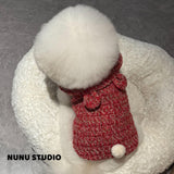 将图片加载到图库查看器，Red bunny ears tweed fabrics pet coat